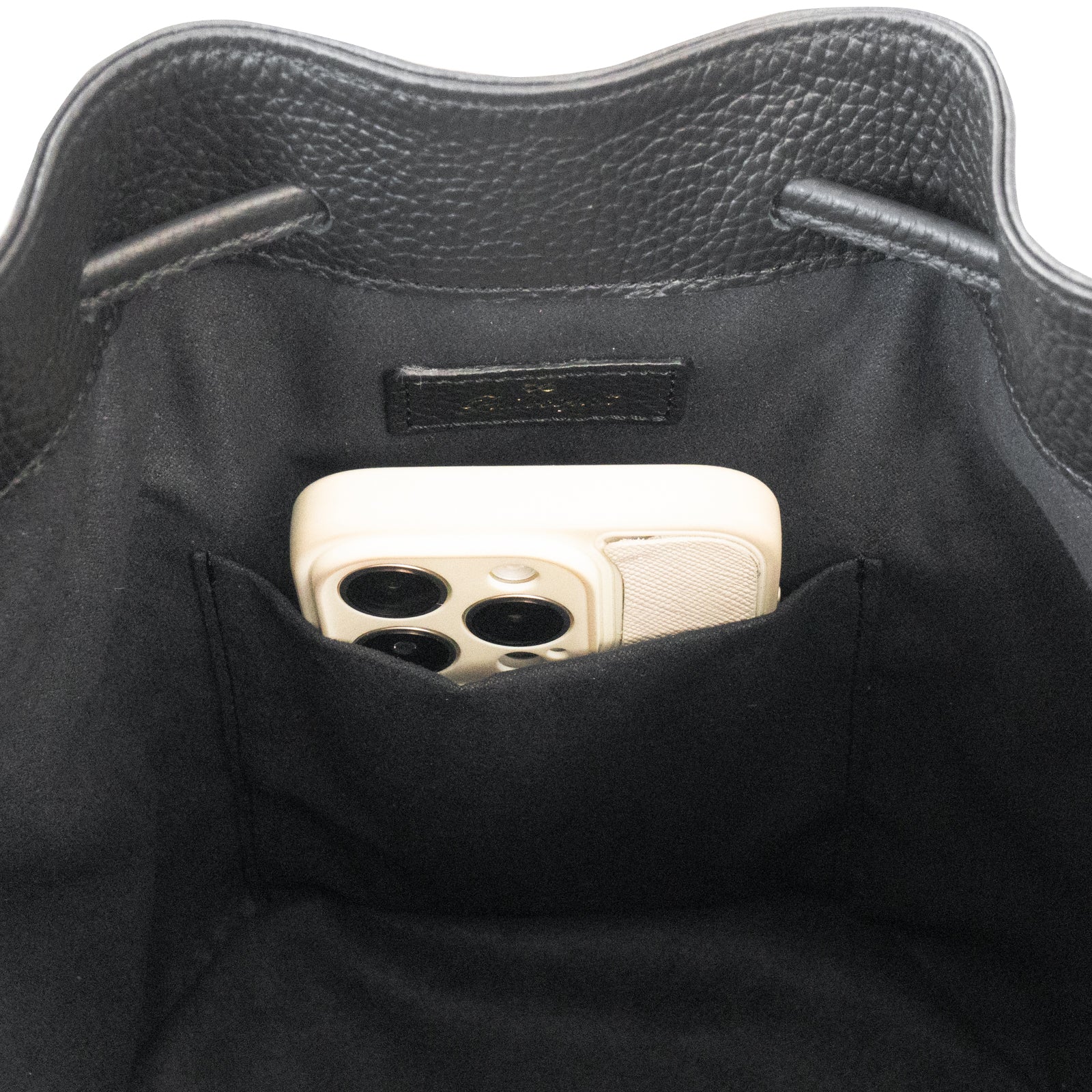 巾着ショルダーバッグ PAW  キュイール・マッシュ  /  ブラック [選べる金具]