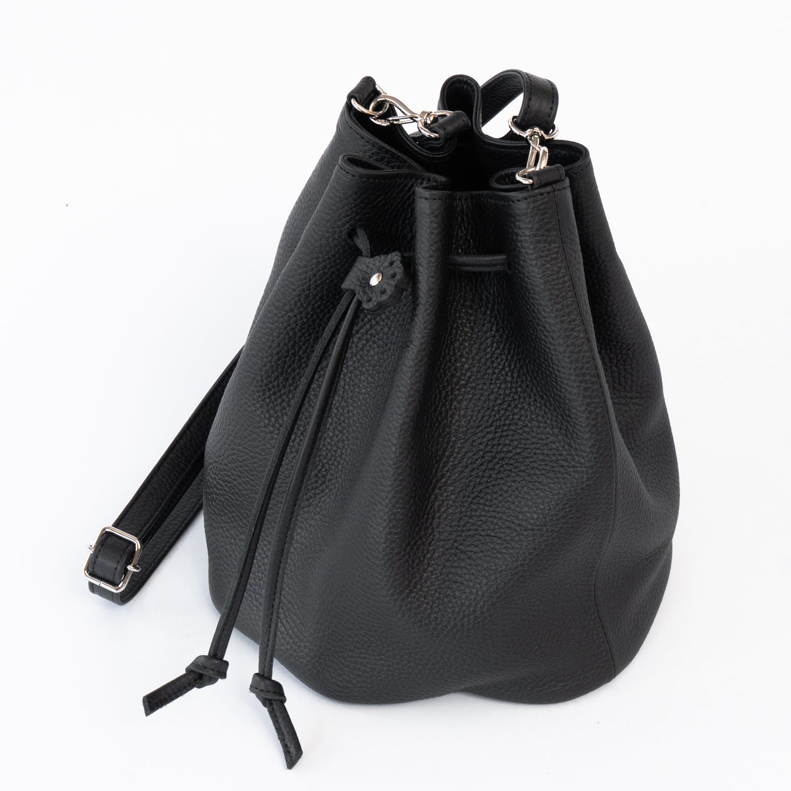 巾着ショルダーバッグ PAW  キュイール・マッシュ  /  ブラック [選べる金具]