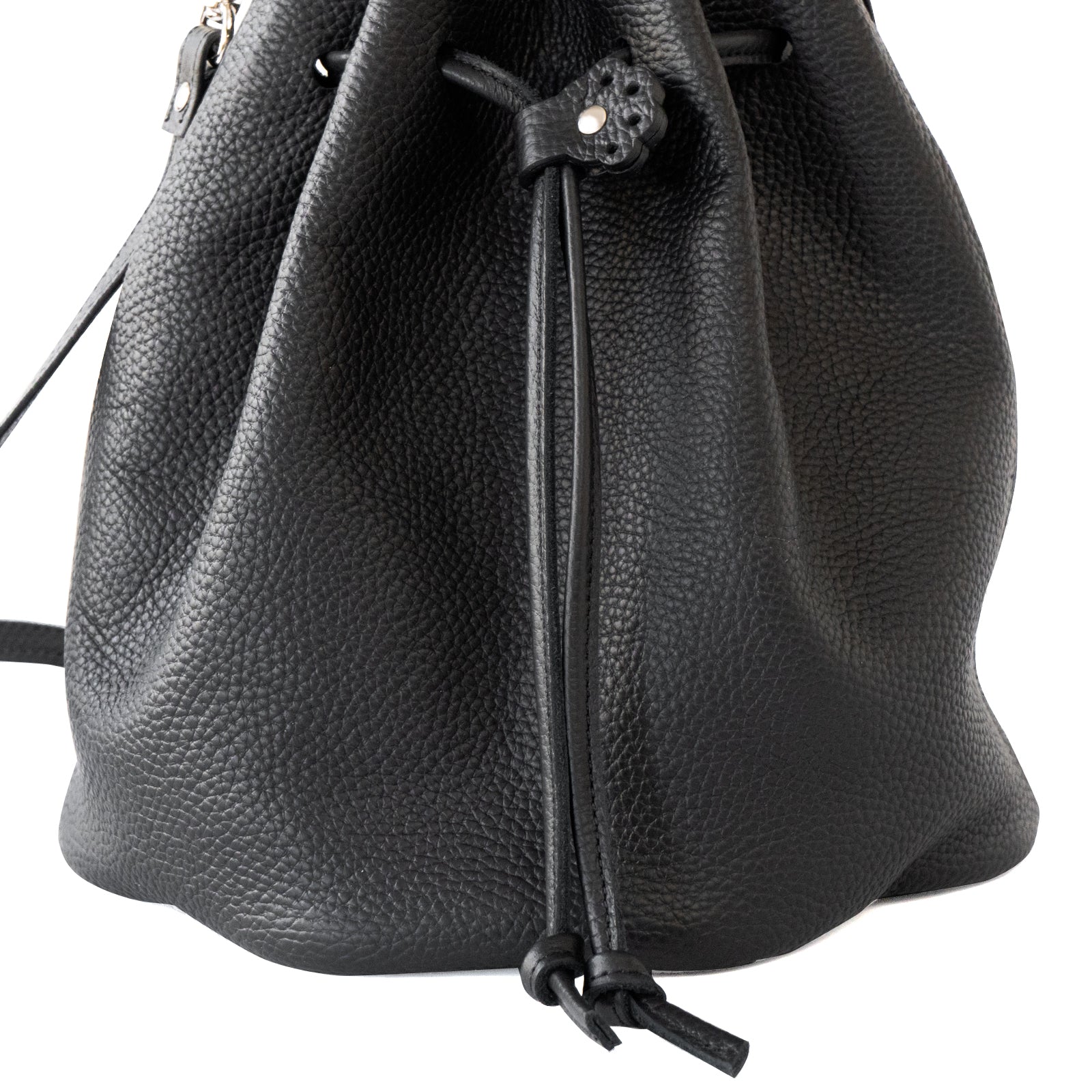 巾着ショルダーバッグ PAW  キュイール・マッシュ  /  ブラック [選べる金具]