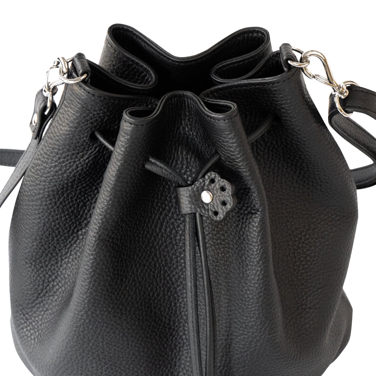 巾着ショルダーバッグ PAW  キュイール・マッシュ  /  ブラック [選べる金具]