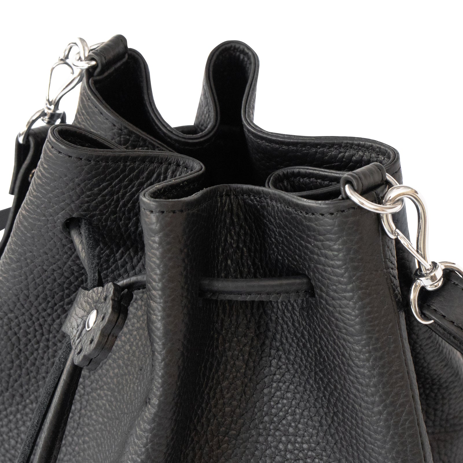 巾着ショルダーバッグ PAW  キュイール・マッシュ  /  ブラック [選べる金具]