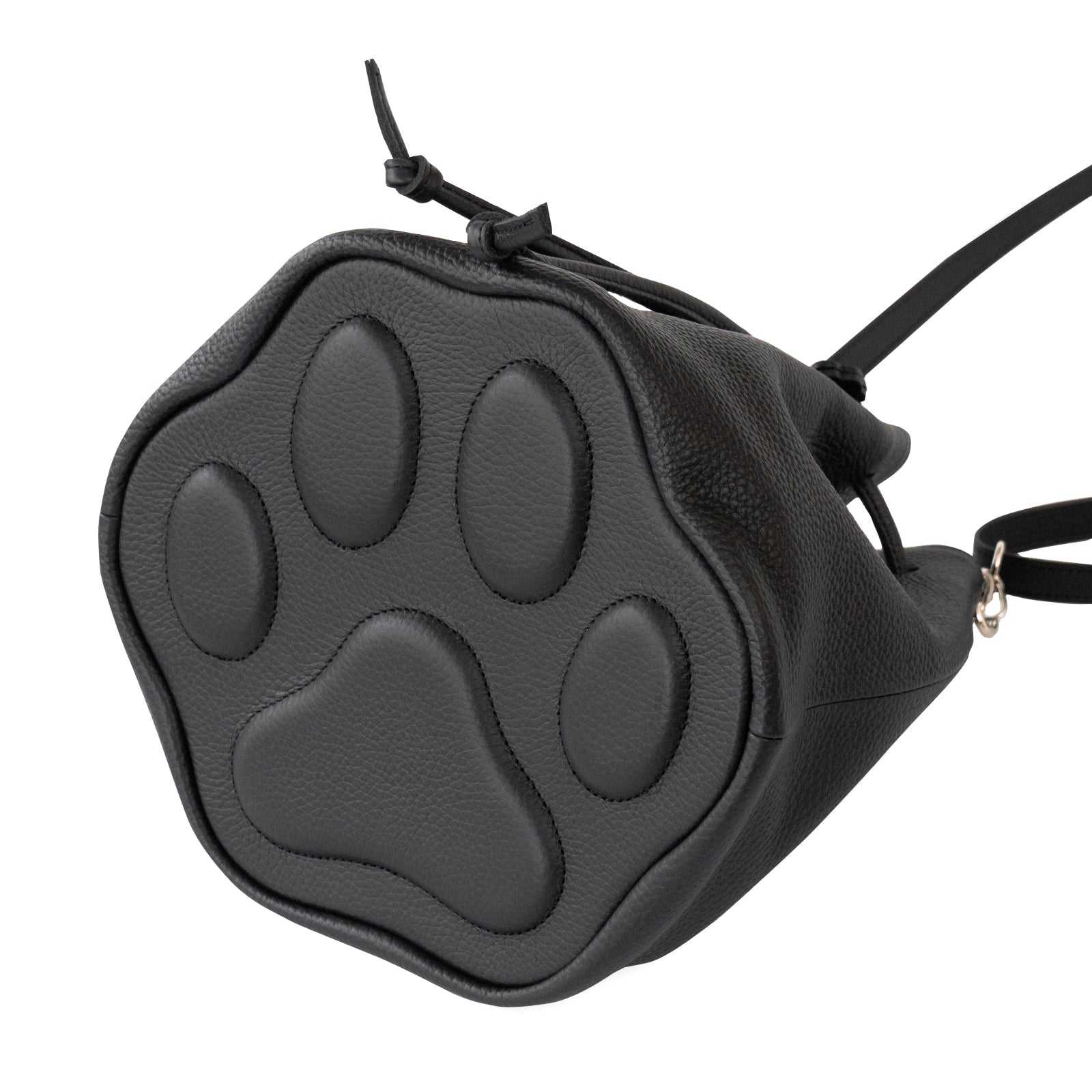 巾着ショルダーバッグ PAW  キュイール・マッシュ  /  ブラック [選べる金具]