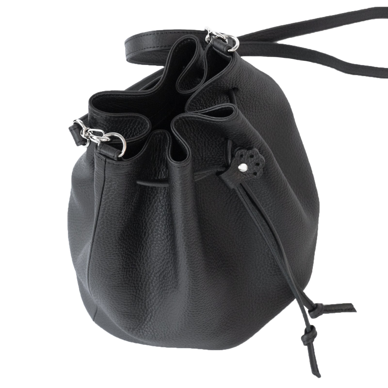 巾着ショルダーバッグ PAW  キュイール・マッシュ  /  ブラック [選べる金具]