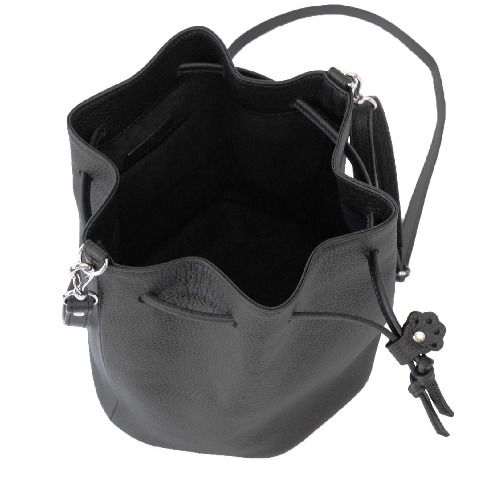 巾着ショルダーバッグ PAW  キュイール・マッシュ  /  ブラック [選べる金具]