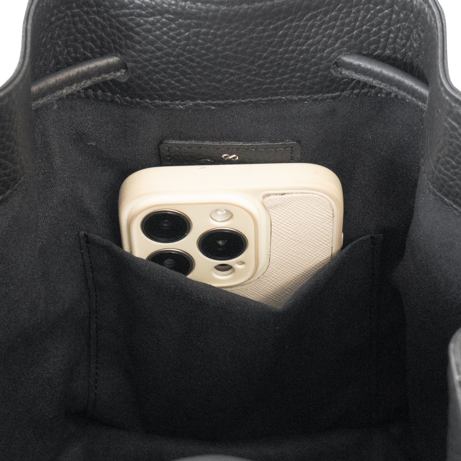 巾着ショルダーバッグ PAW  キュイール・マッシュ  /  ブラック [選べる金具]