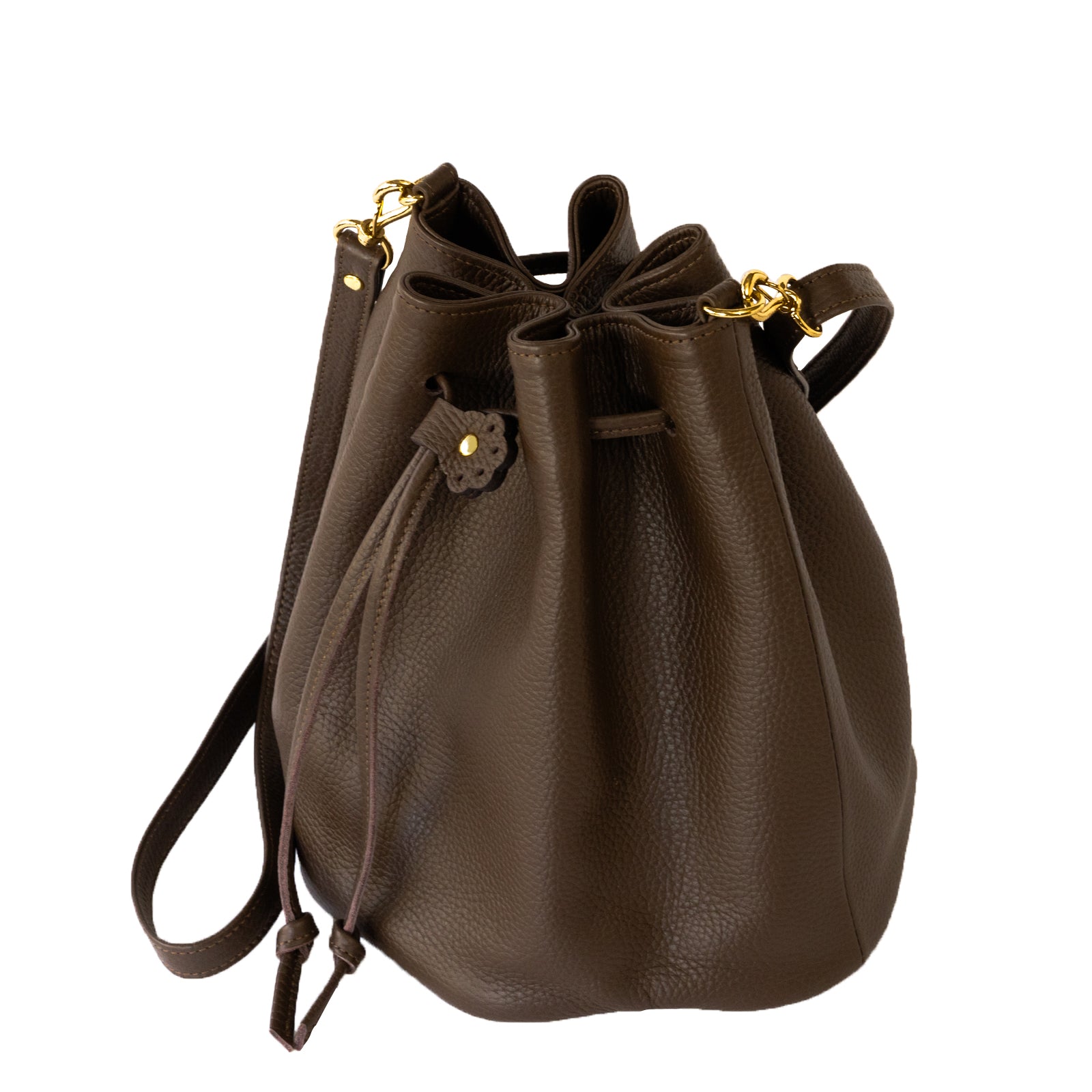 巾着ショルダーバッグ PAW  キュイール・マッシュ  /  チョコ