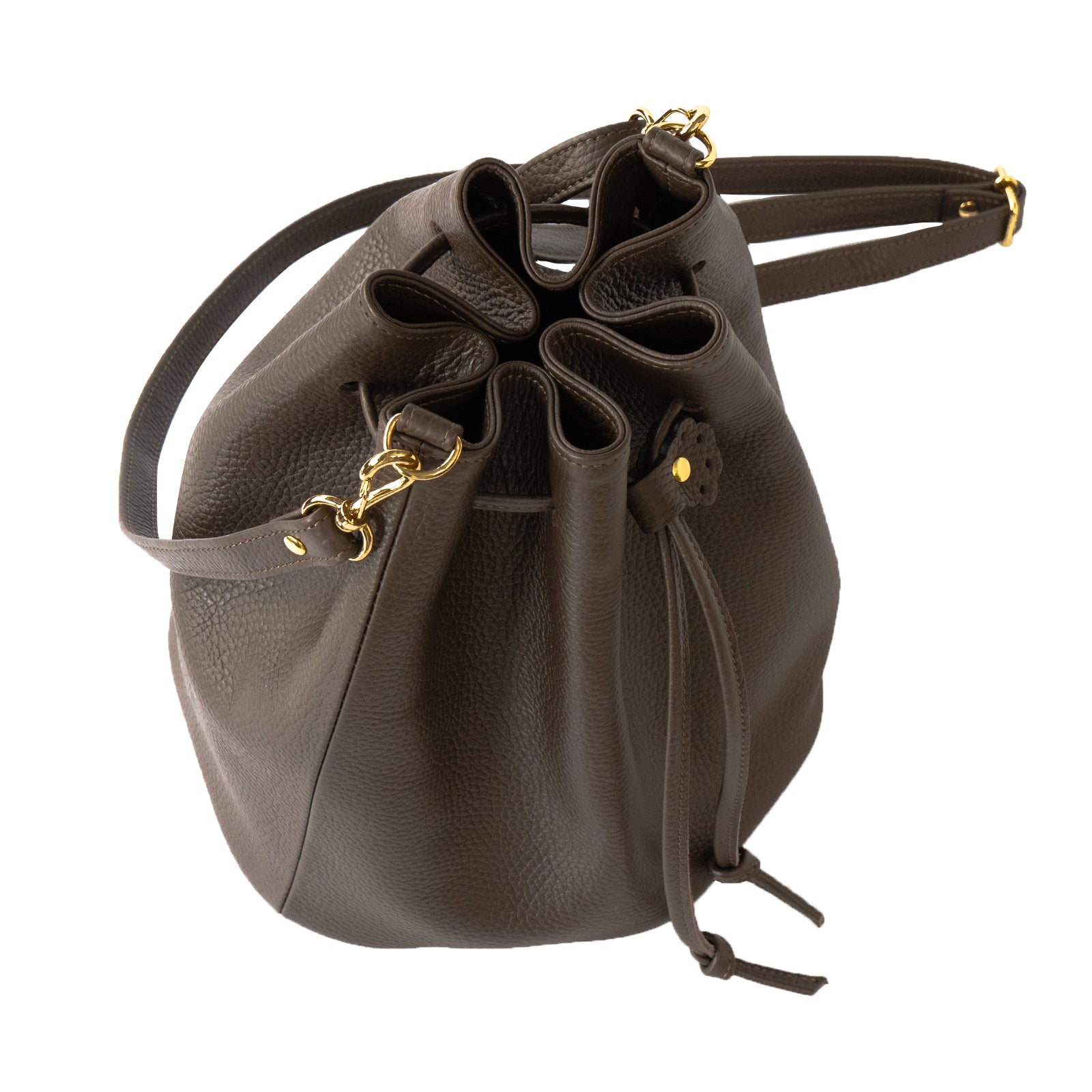 巾着ショルダーバッグ PAW  キュイール・マッシュ  /  チョコ