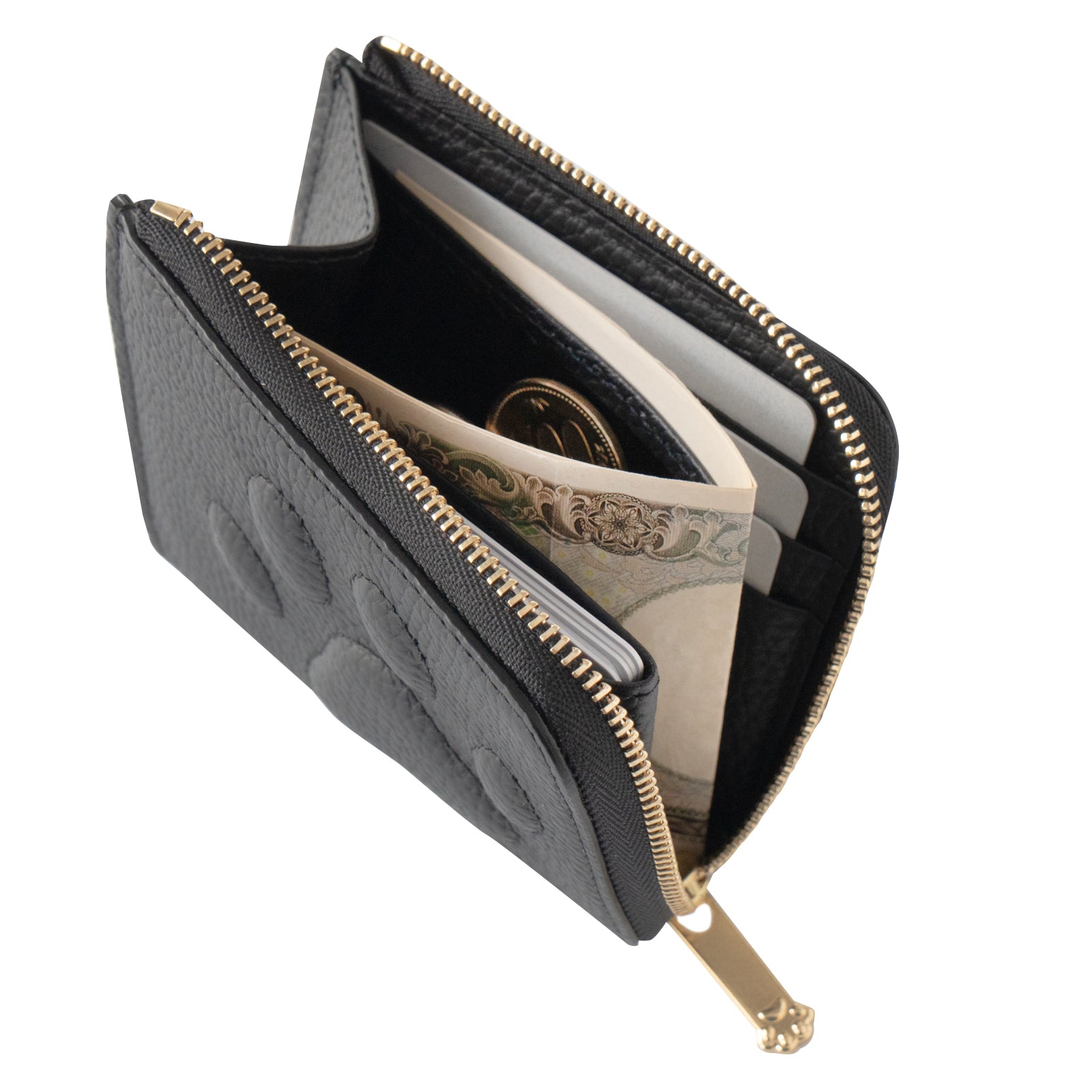 PAW L字ファスナーミニ財布　キュイール・マッシュ  /   ブラック