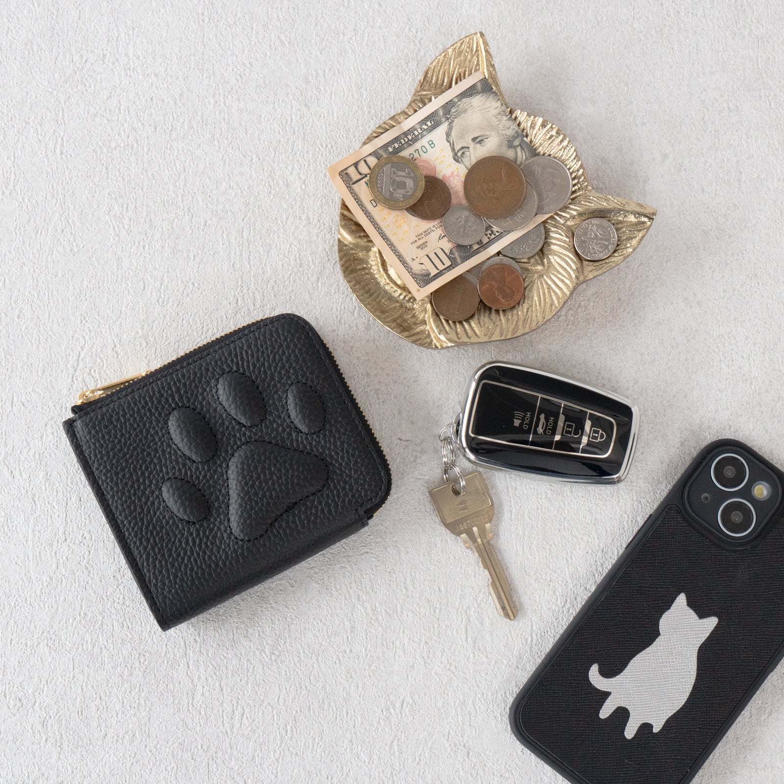 PAW L字ファスナーミニ財布　キュイール・マッシュ  /   ブラック