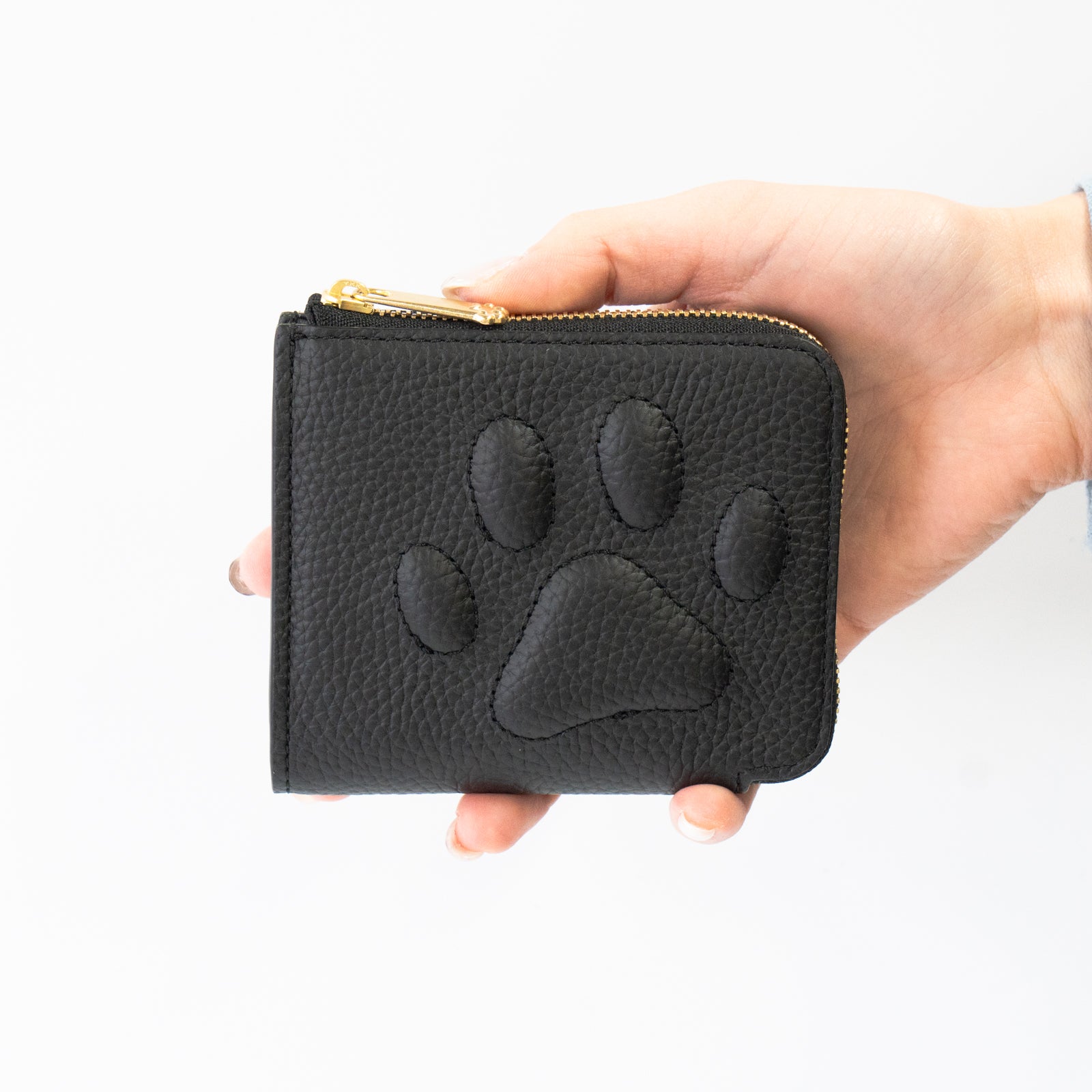 レザーアトリエ　フィロソフィ Philosophii 　　猫 財布　L字財布 PAW L字ファスナーミニ財布 キュイール・マッシュ / ブラック