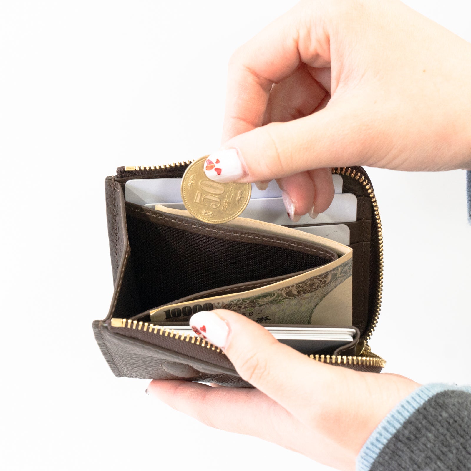 PAW L字ファスナーミニ財布　キュイール・マッシュ  /   チョコ