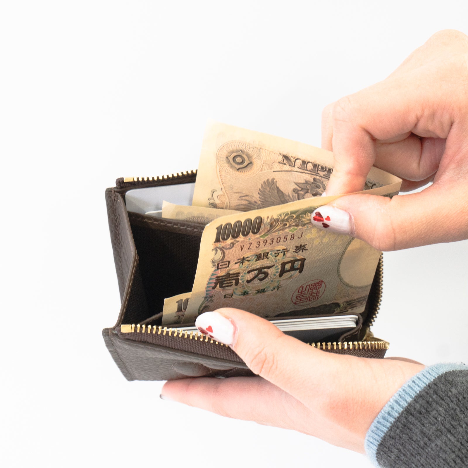 PAW L字ファスナーミニ財布　キュイール・マッシュ  /   チョコ