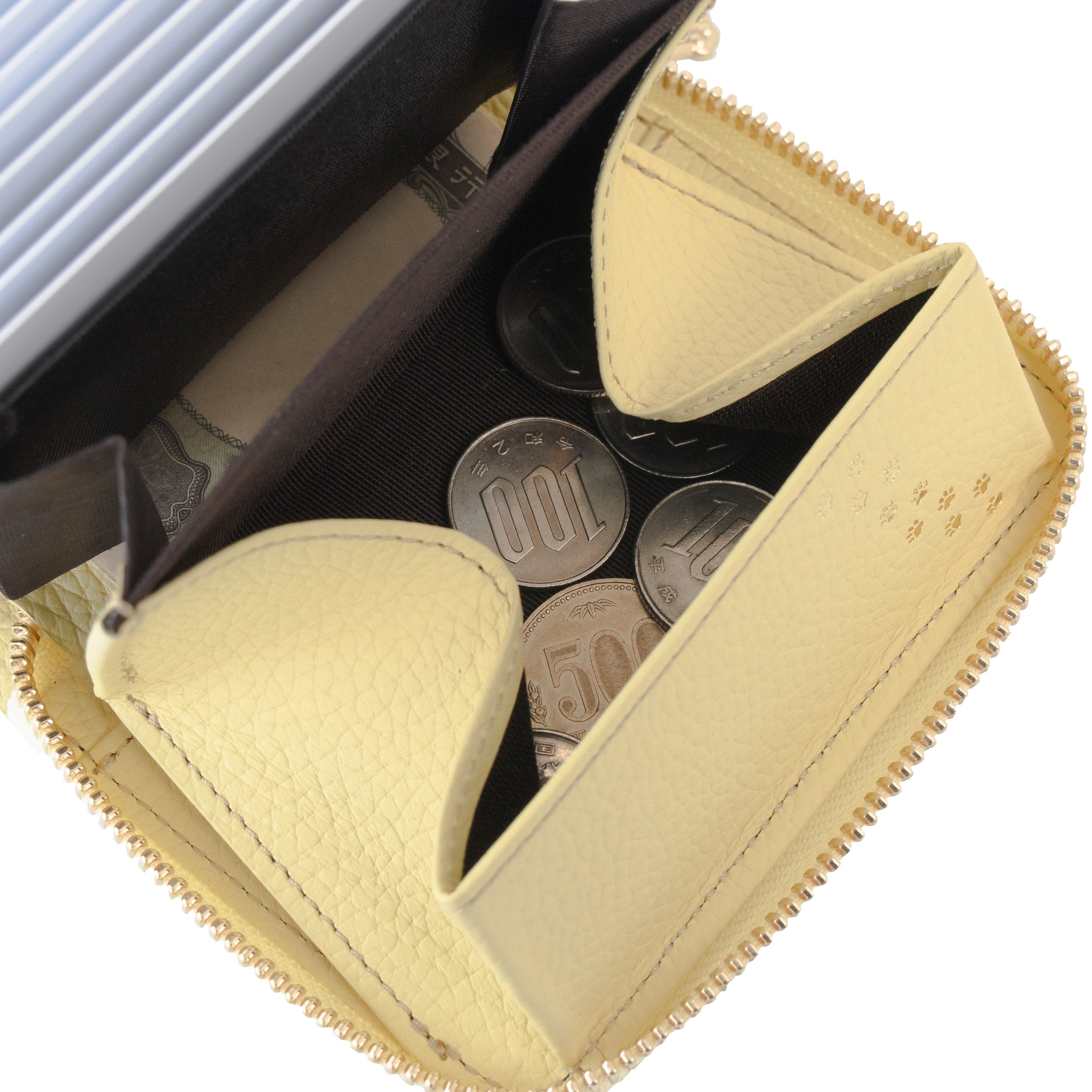 PAWラウンドファスナーミドル財布    キュイール・マッシュ  /  ジョーヌプッサン