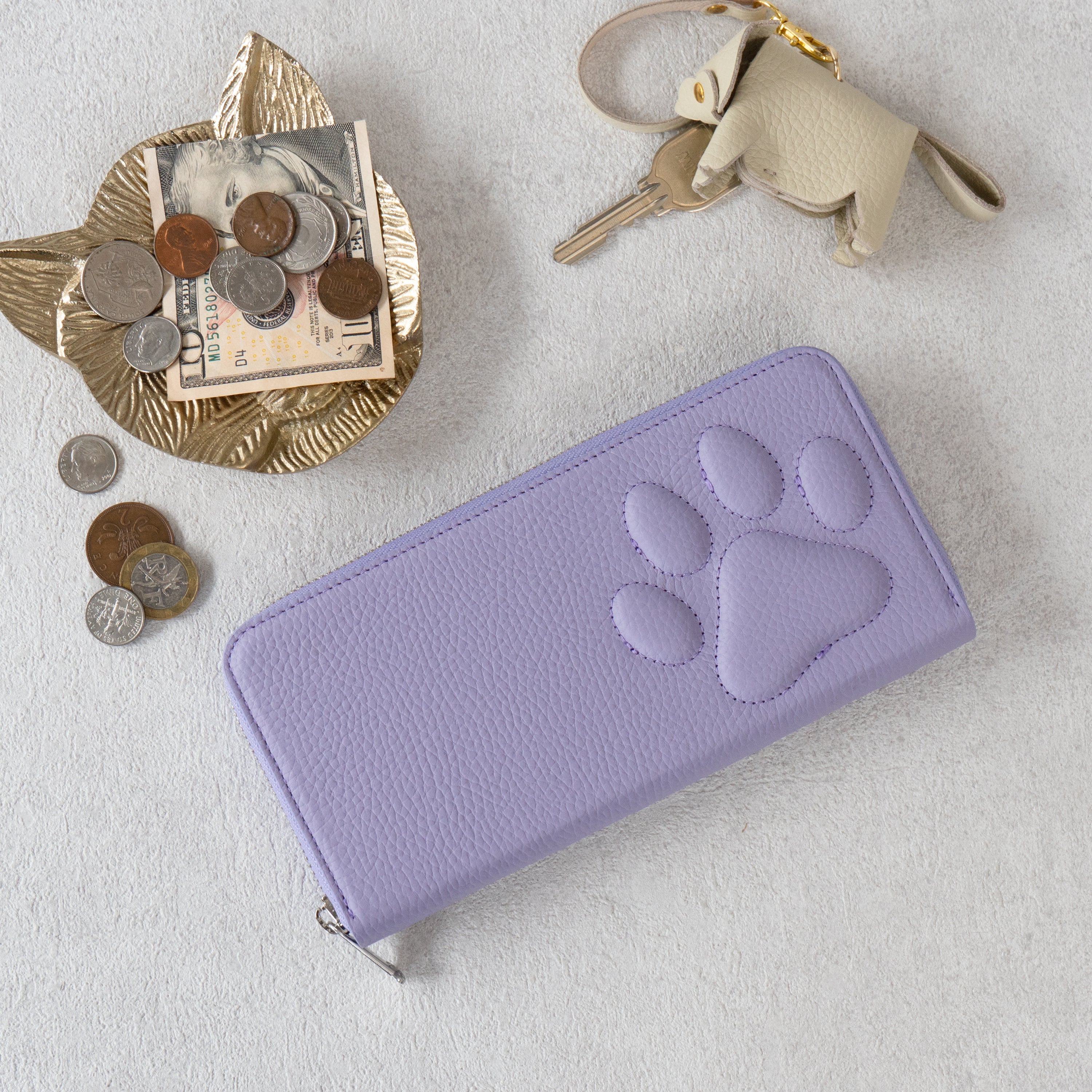 PAWラウンドファスナー長財布   キュイール・マッシュ  /  ラベンダー