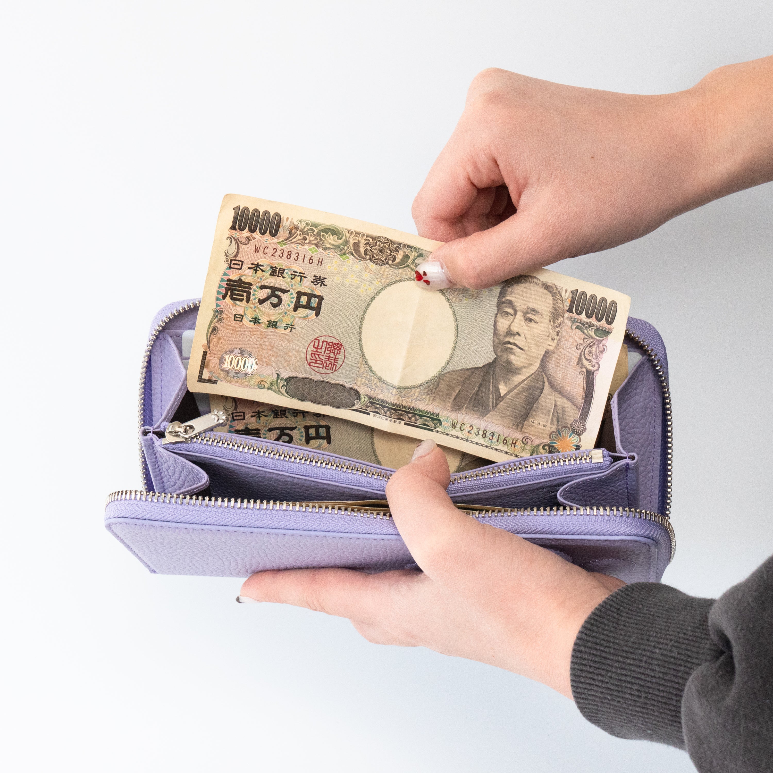 PAWラウンドファスナー長財布 キュイール・マッシュ / ラベンダー