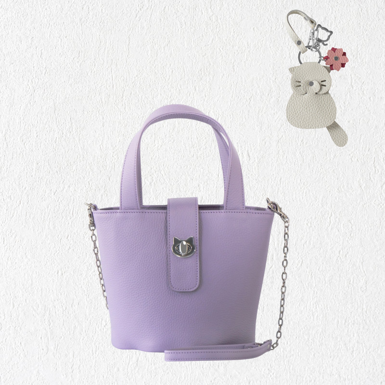【3/20(金)20:00～ 数量限定】【さくらねこの日特別SET】チェーンショルダー付きミニバッグ・PAW  (パウ)   さくらねこチャームSET  / ラベンダー