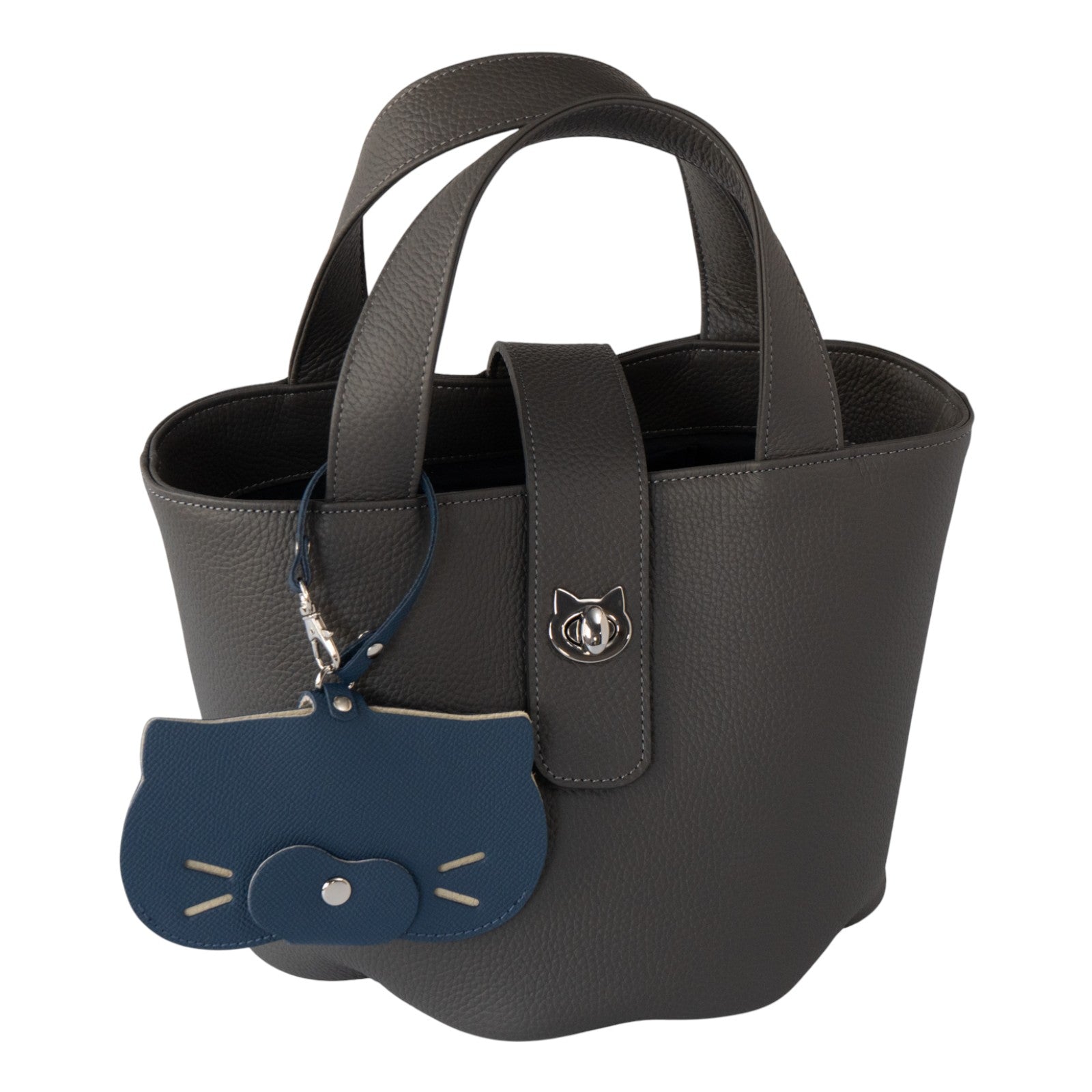 にゃんフェイス めがねケース   キュイール・ミネルバ  /  ブルーフランス