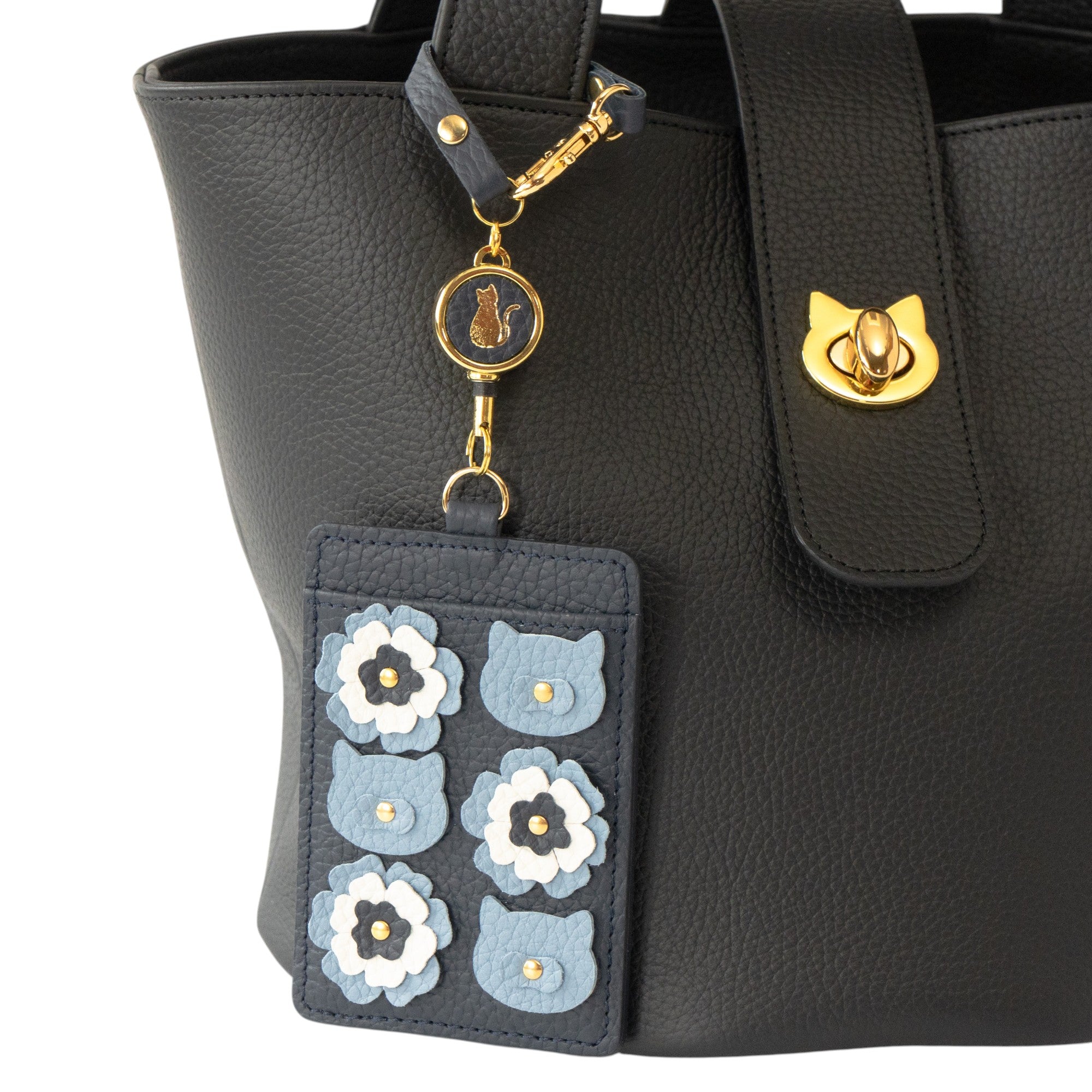 [Pre-order sales: 5/15 (Fri) 22:00 - 17 (Sun)] Flower Nyancard Pass Holder Cuir Mache / Bleu Nuit
