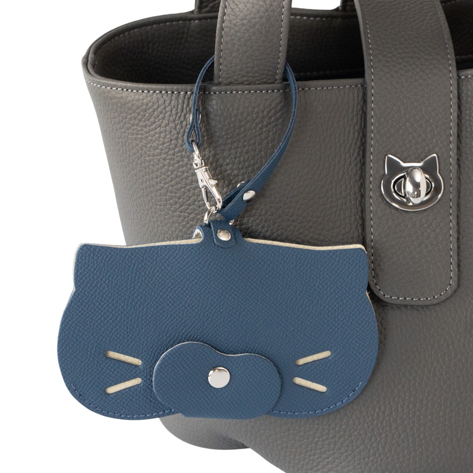 にゃんフェイス めがねケース   キュイール・ミネルバ  /  ブルーフランス