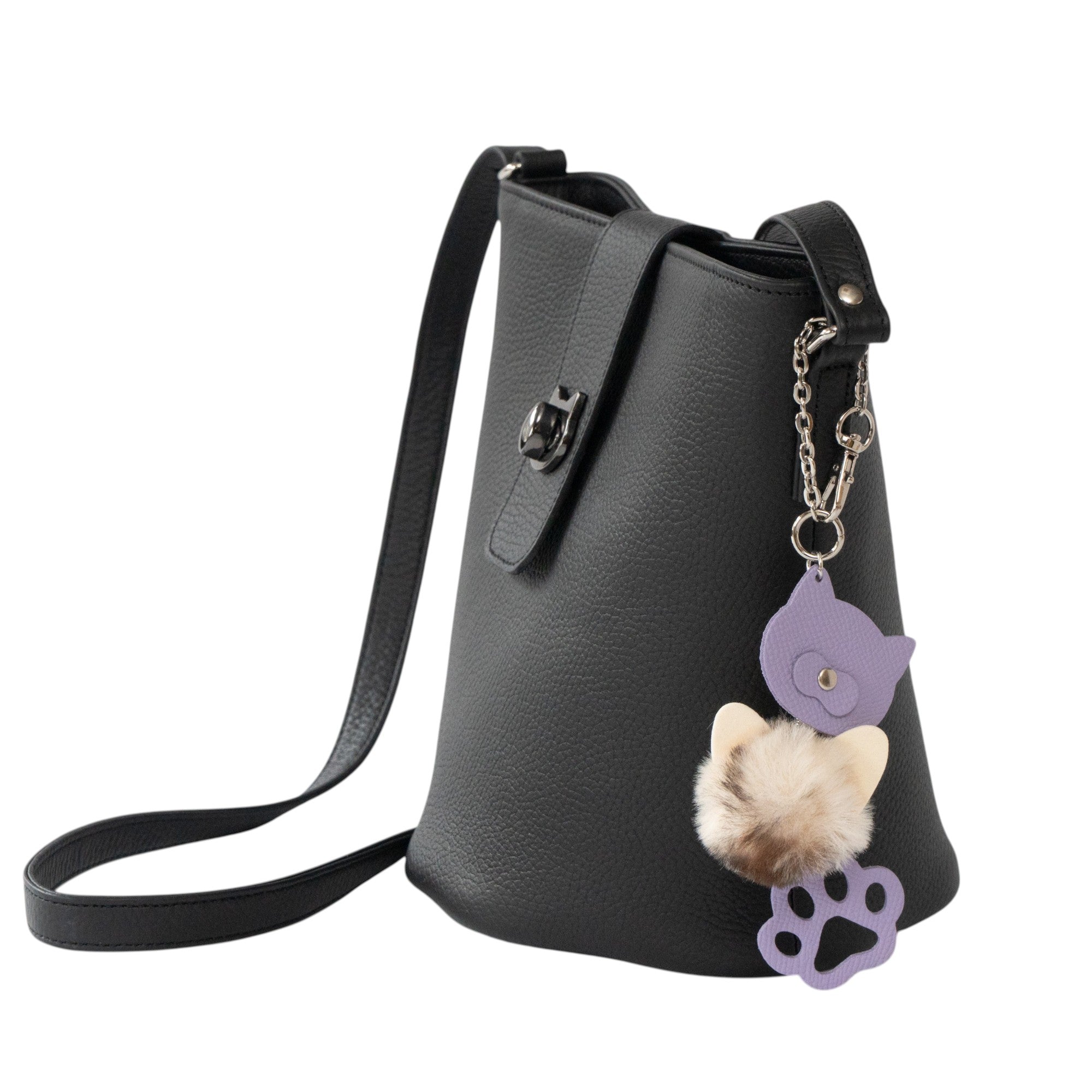 【数量限定】ショルダーバッグ・PAW  ノベルティーチャーム付き  /  ブラック [選べるねこ金具]