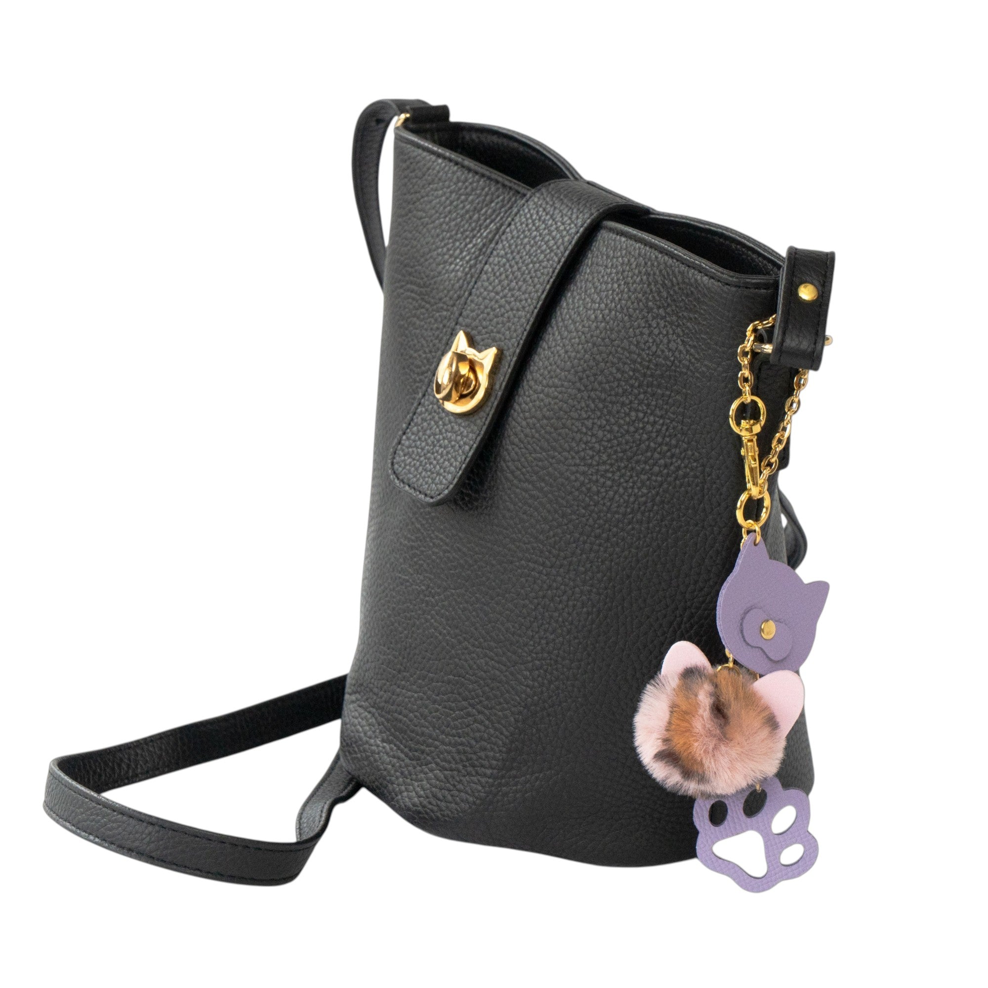 【数量限定】ショルダーバッグ・PAW  ノベルティーチャーム付き  /  ブラック [選べるねこ金具]