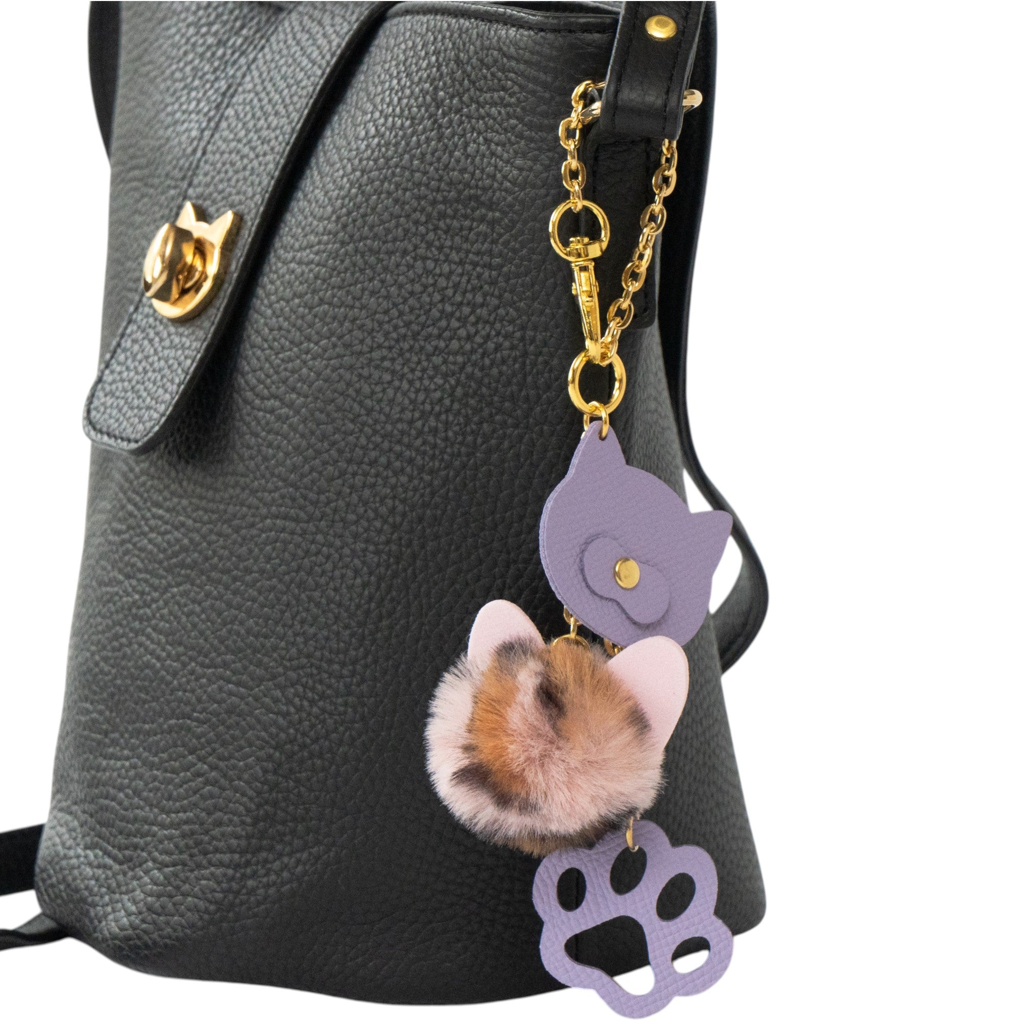 【数量限定】ショルダーバッグ・PAW  ノベルティーチャーム付き  /  ブラック [選べるねこ金具]