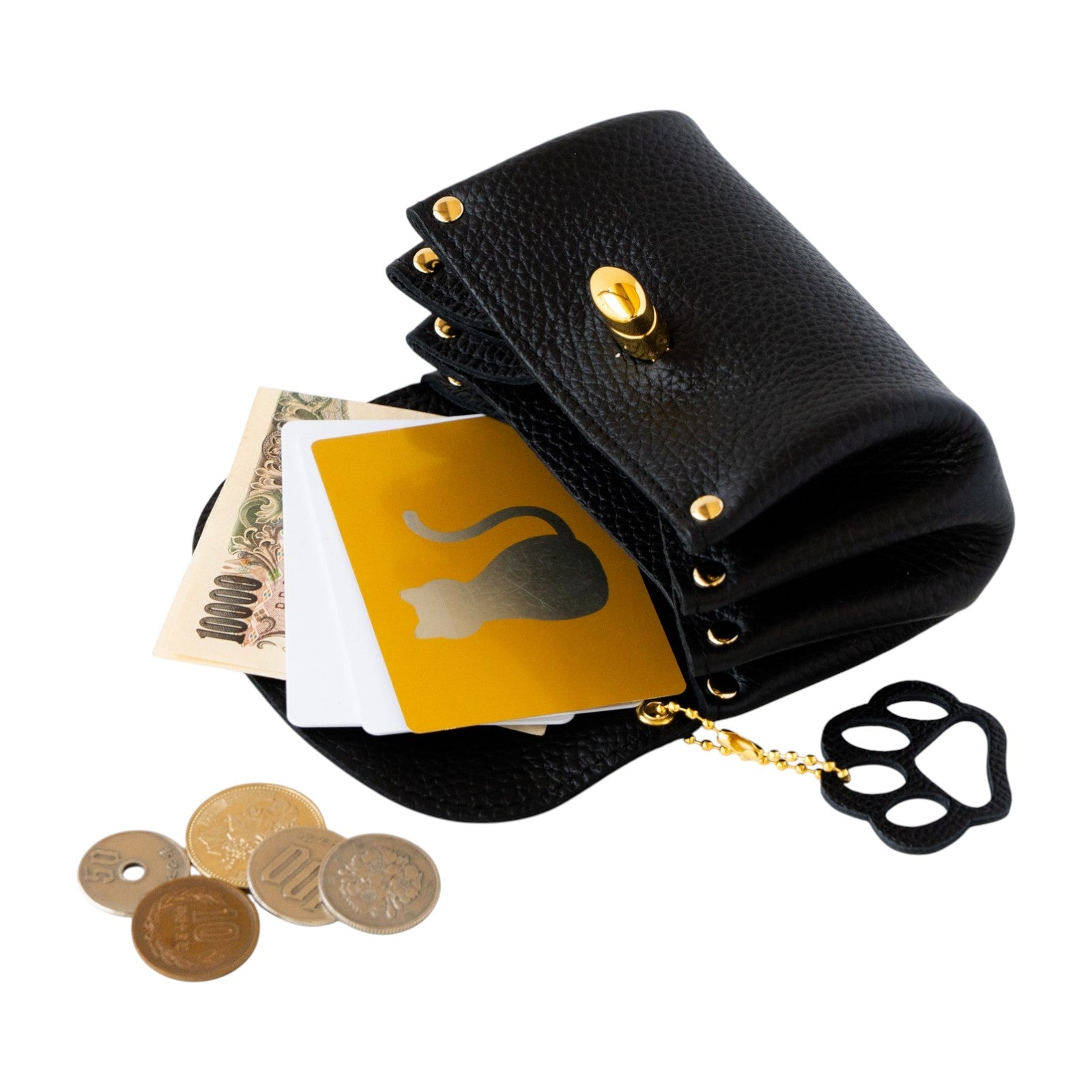 【8月限定・にゃつまつり】【数量限定】シェルポーチ CAT　キュイール・マッシュ  /  ブラック [ゴールド金具]