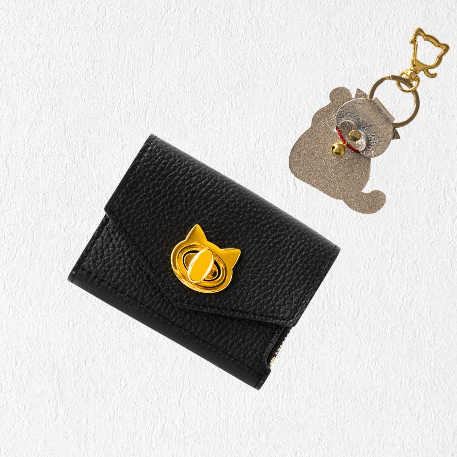 【数量限定】ハンディウォレット・ニャペラ   招き猫チャーム付きSET /  ブラック [選べる金具]