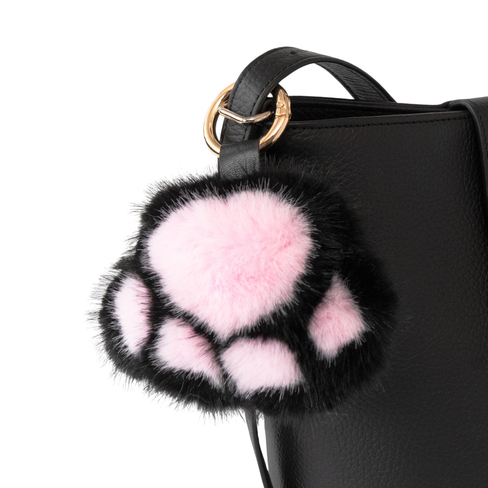 【12/7(日)22:00～ 26時間限定販売】もふもふBIG肉球チャーム  / ブラック×ピンク