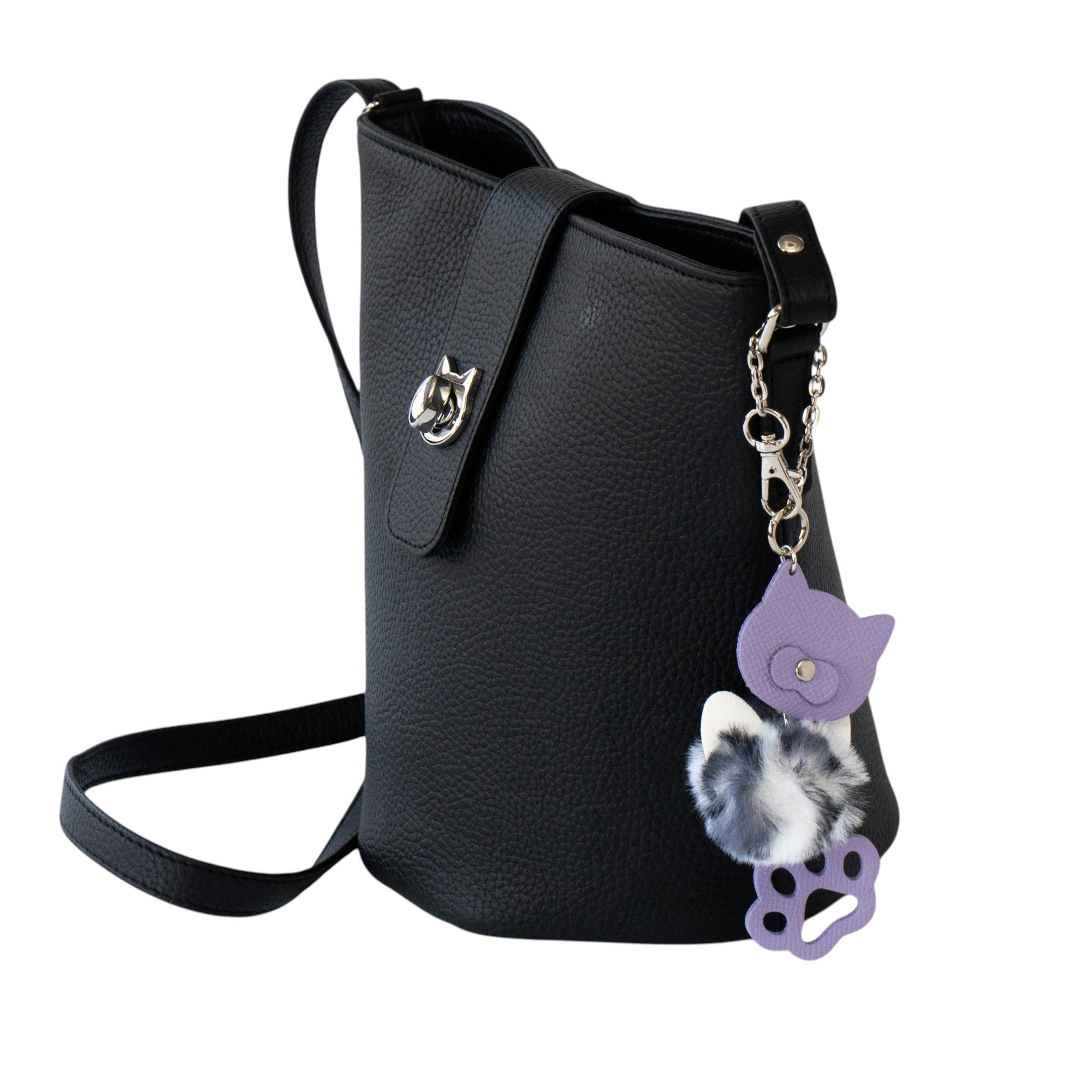 【数量限定】ショルダーバッグ・PAW  ノベルティーチャーム付き  /  ブラック [選べるねこ金具]