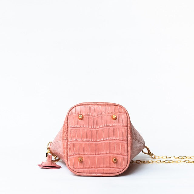 [6th Anniversary Sale] [Special Offer] Crochet Shoulder Bag Crocodile/Pink Beige x Cuir Mache/Sakura Pink, Gold Hardware