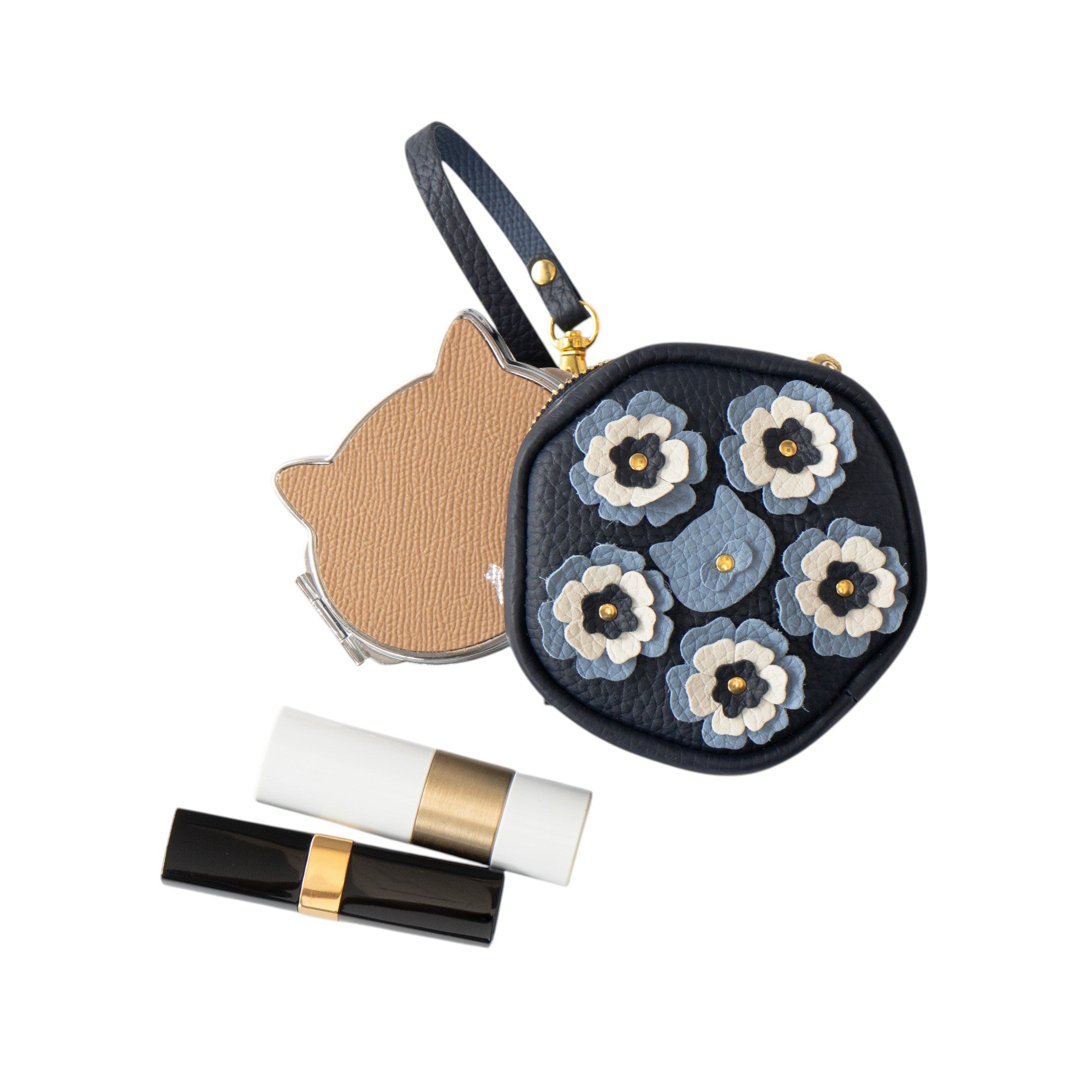 [Pre-order sales: 5/15 (Fri) 22:00 - 5/17 (Sun)] Flower Nyans Charm Pouch - Cuir Mâché / Bleu Nuit