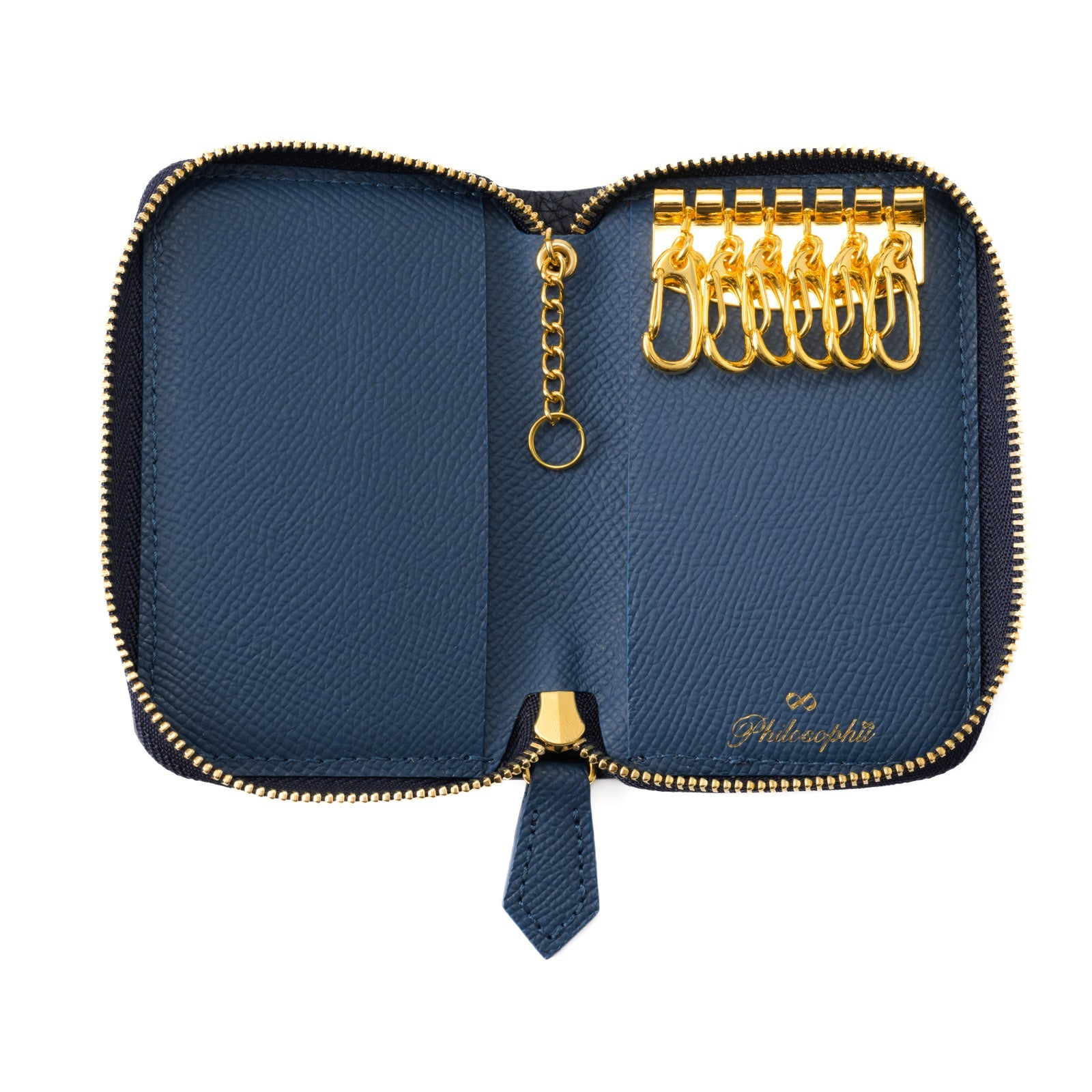 Round zipper 6-key smart key case Taurillon Clemence / Bleu Nuit