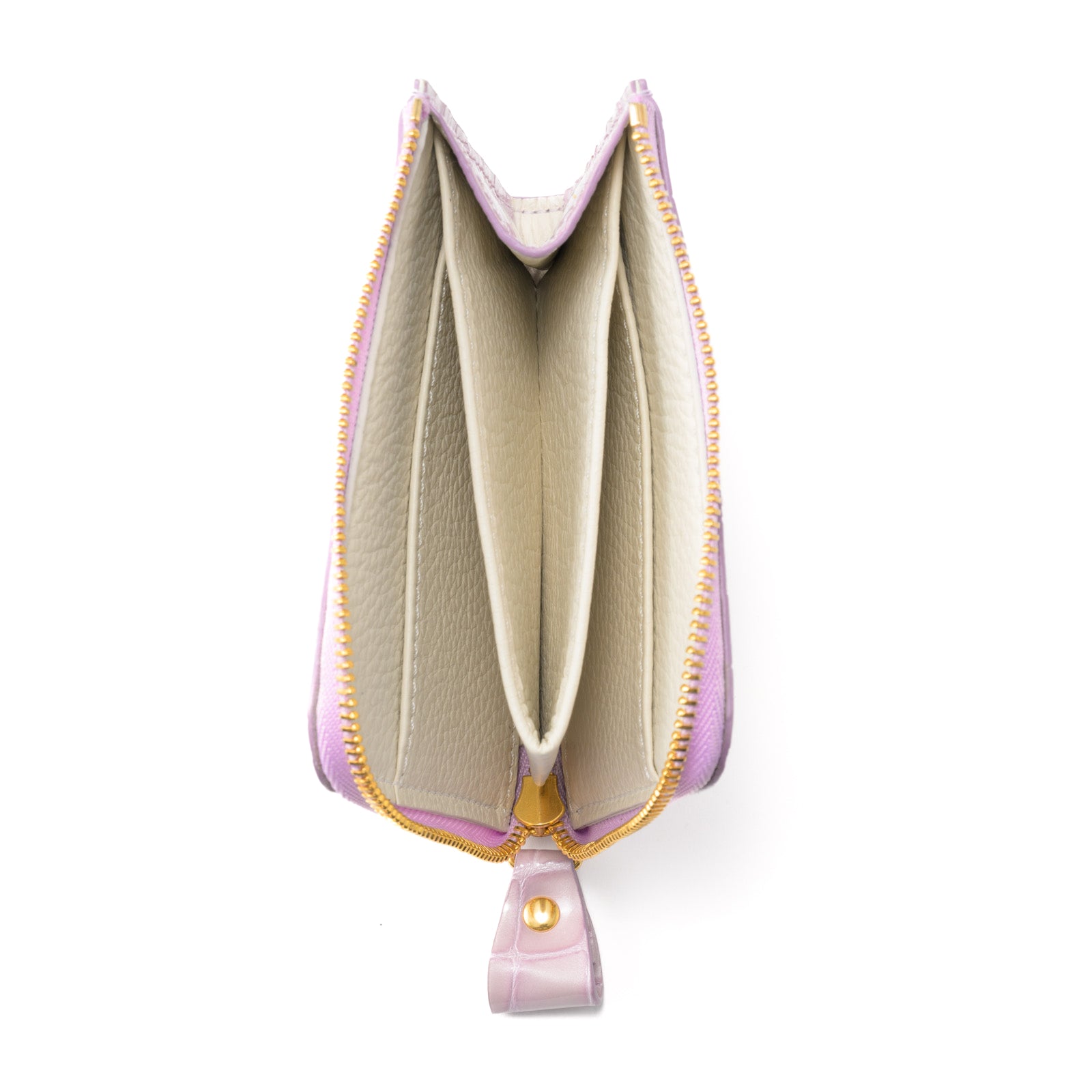 L-shaped zipper minimal wallet in Chromer leather / Lavender