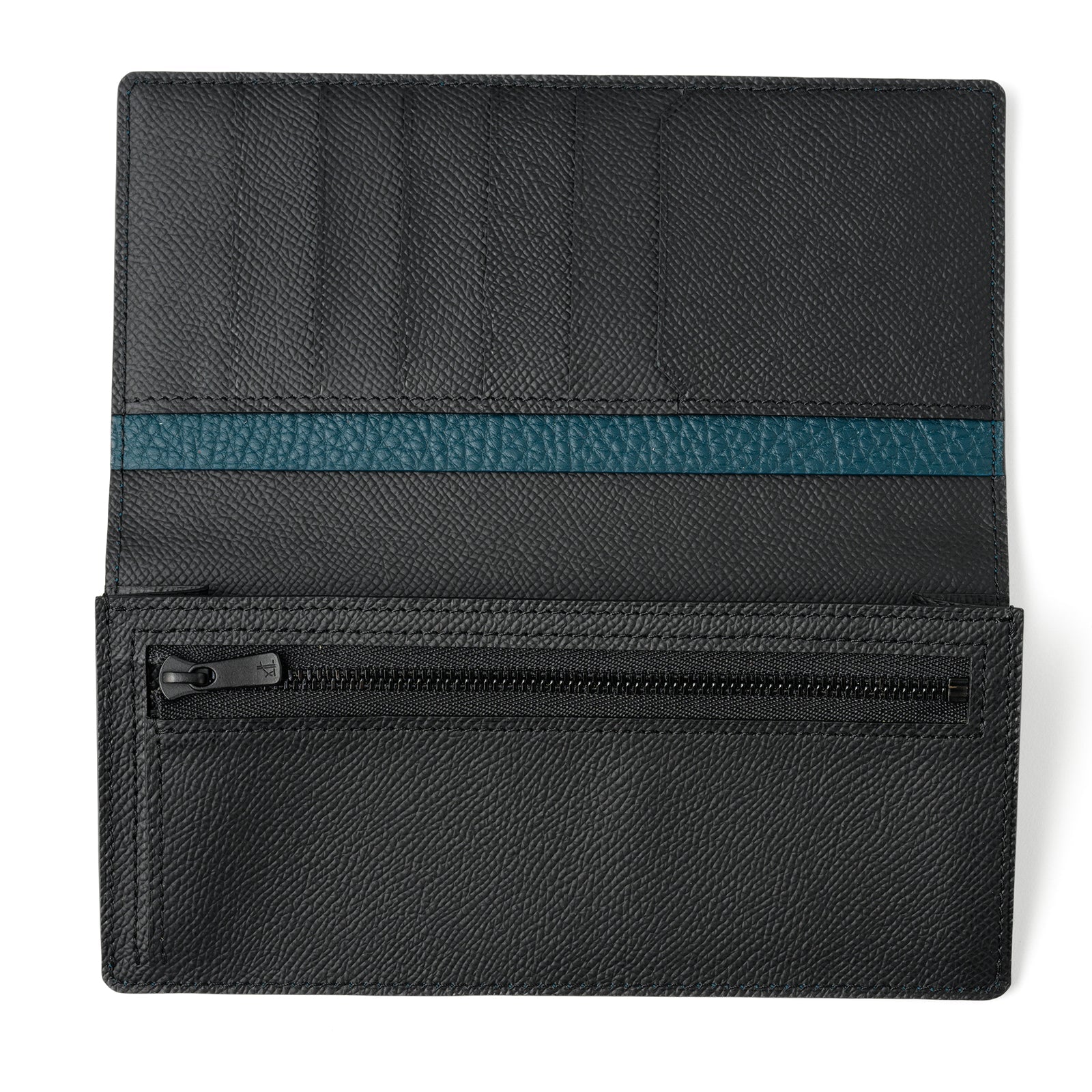 Bicolor bamboo gusset long wallet Togo leather
