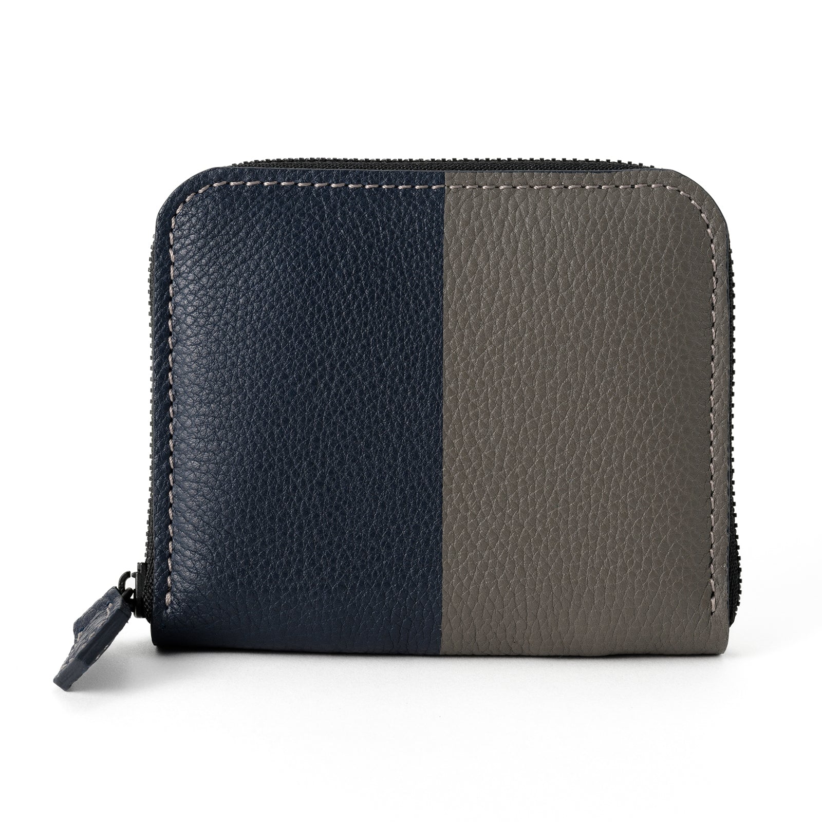 Bicolor round zipper compact wallet Togo leather