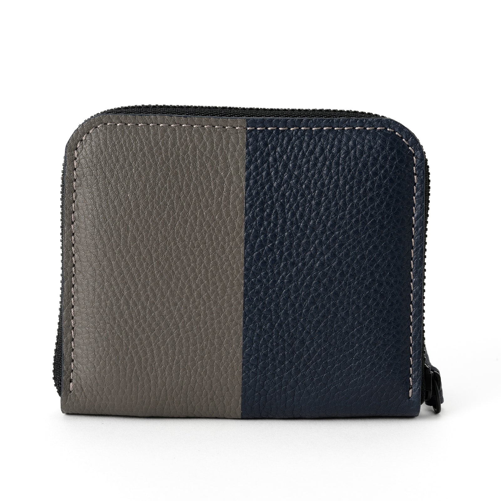 Bicolor round zipper compact wallet Togo leather