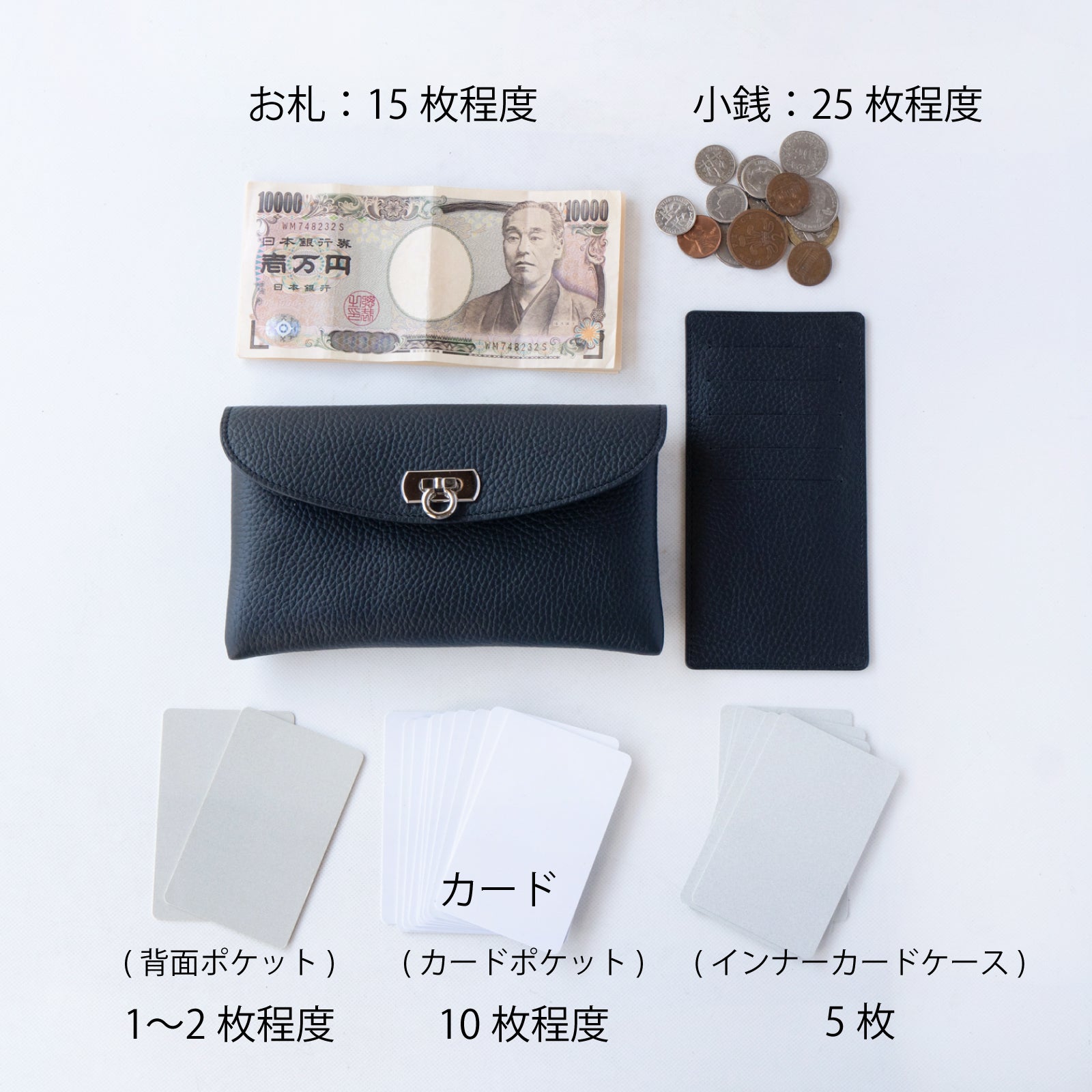 [Limited to 3 days only, available for pre-order from 12/1 (Sun) to 12/3 (Tue)] Flap Wallet Fleur Long (with inner card case and back pocket) Cuir Mache / Black