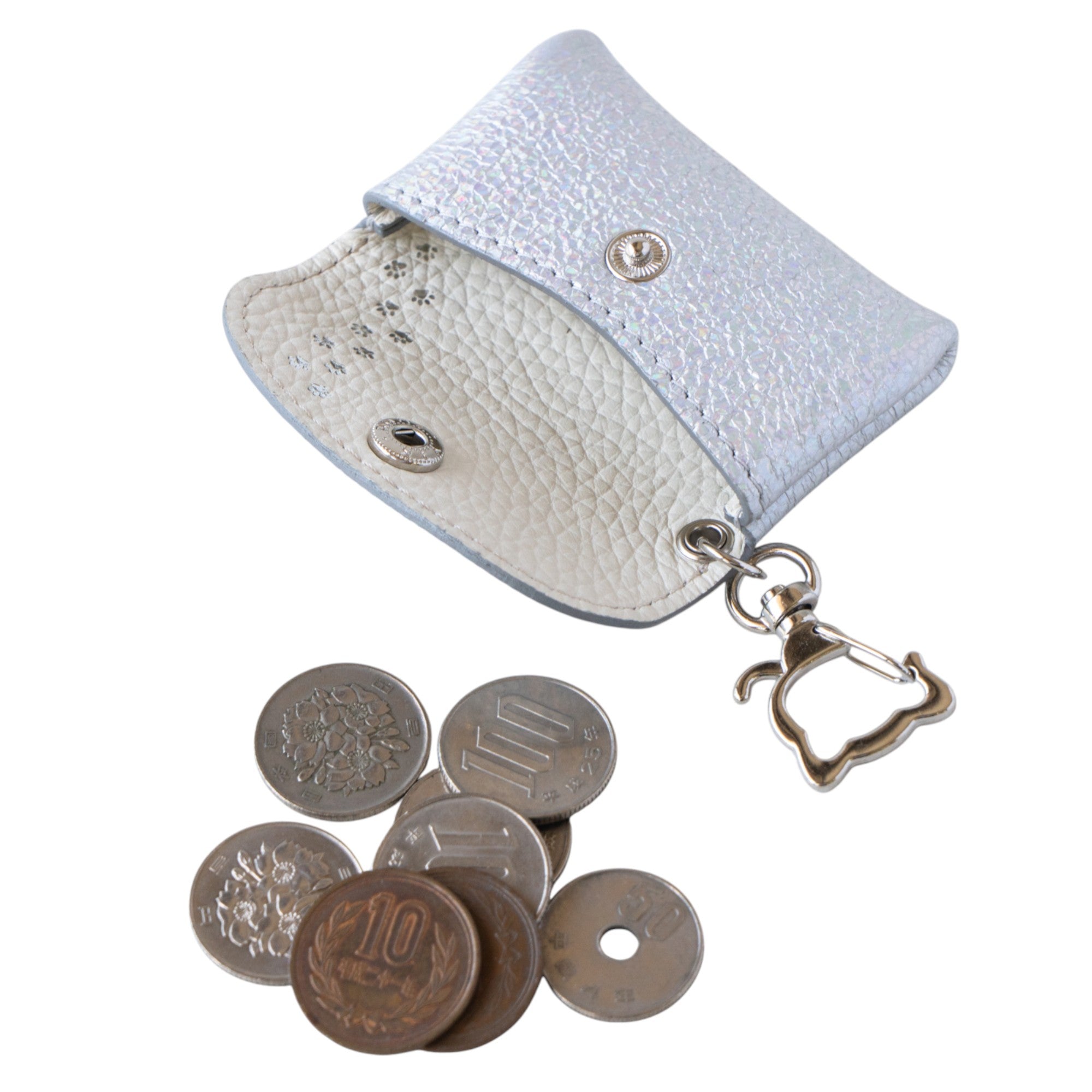 [8/7 (Thu) 22:00 ~ 26-hour limited sale] Frunya Nano Prism Leather Flap Key Ring / Aurora Silver