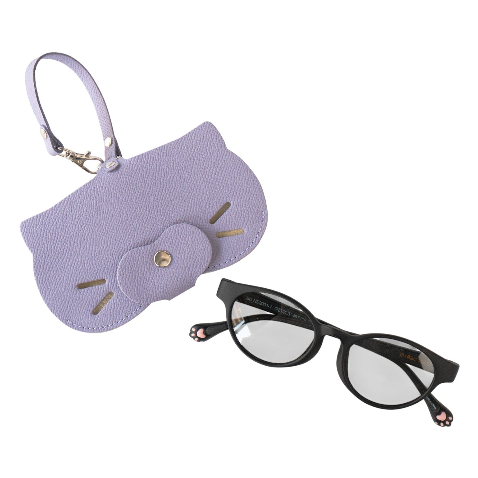 にゃんフェイス めがねケース   キュイール・ミネルバ  /  ラベンダー