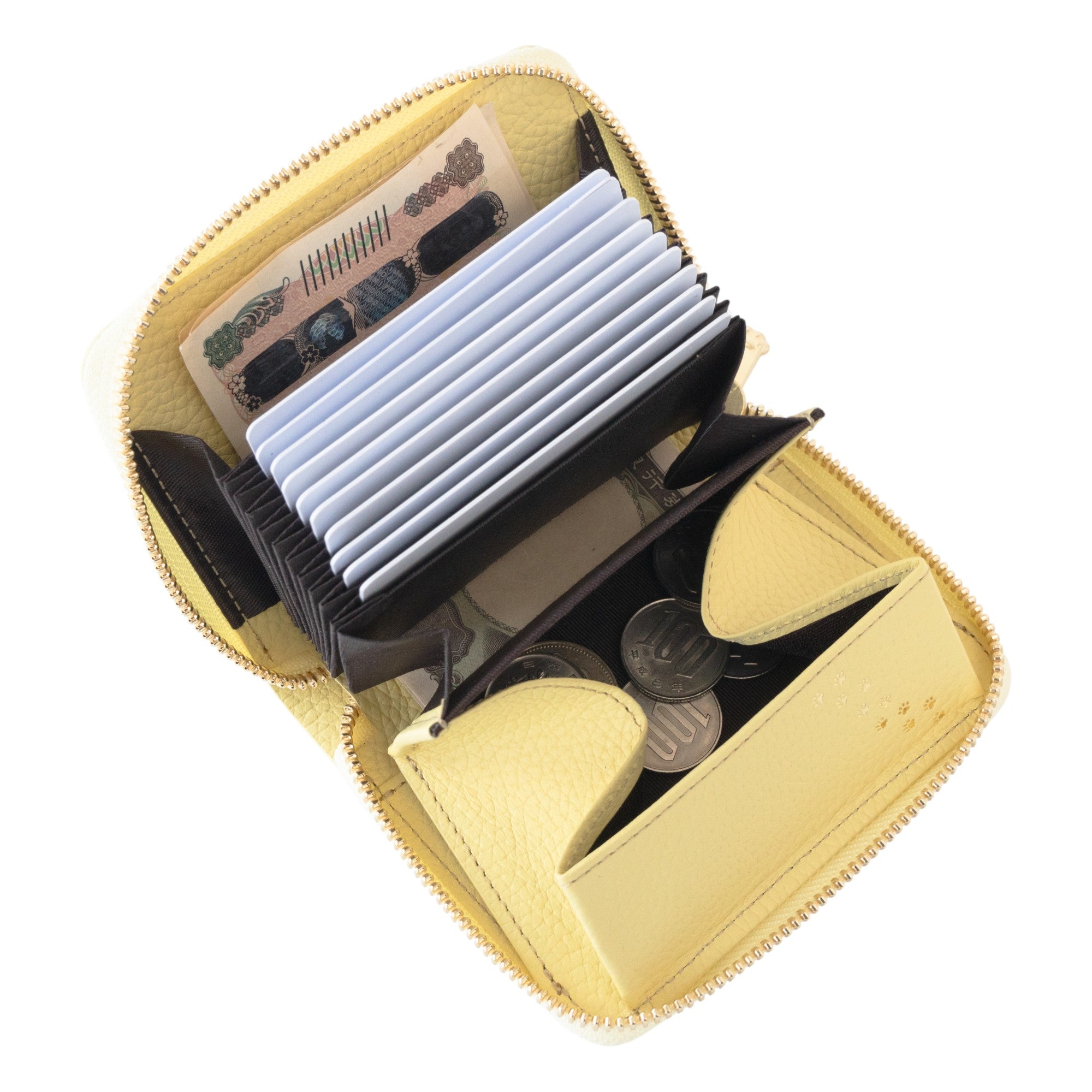 PAWラウンドファスナーミドル財布    キュイール・マッシュ  /  ジョーヌプッサン