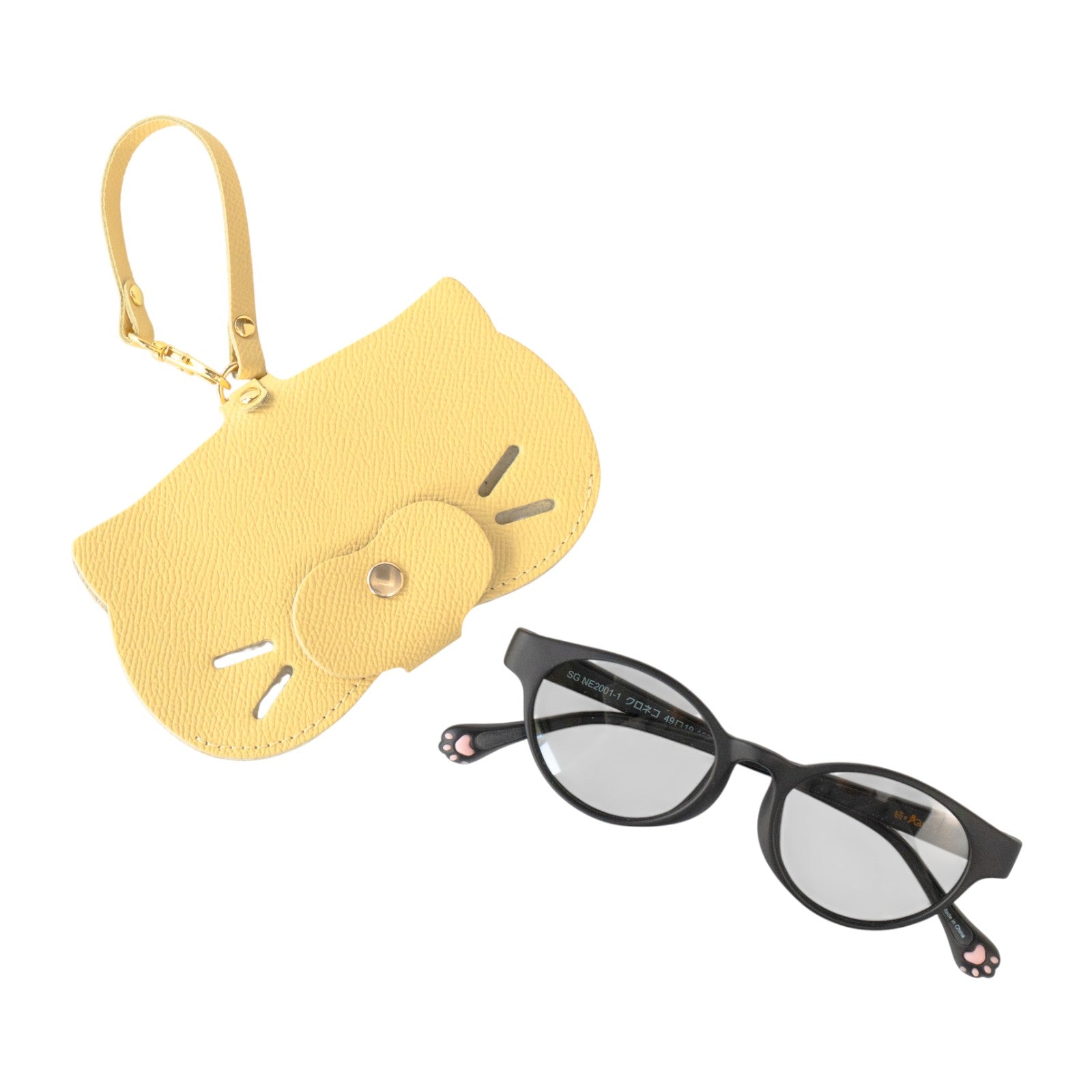にゃんフェイス めがねケース   キュイール・ミネルバ  /  カナリア